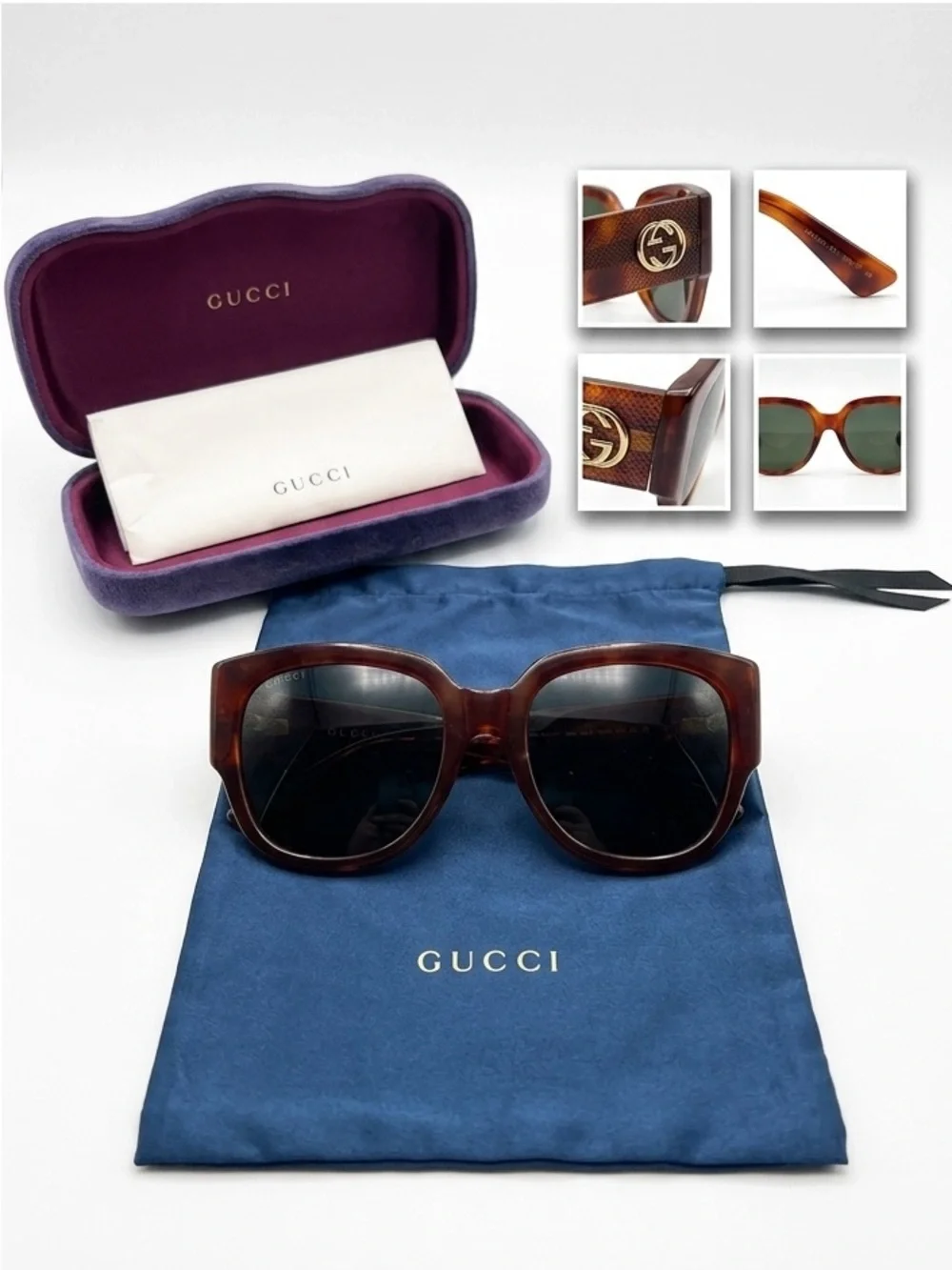 Gucci Tortoiseshell Brown and Dark Green Lens Sunglasses